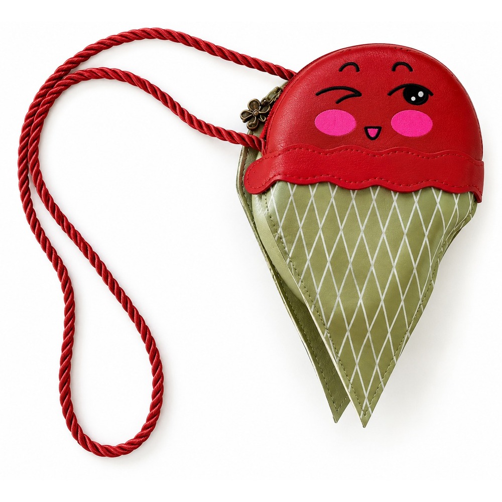 ICE CREAM CONE Girl Crossbody Purse Bag Red Face Novelty Whimsical Zip Accessory